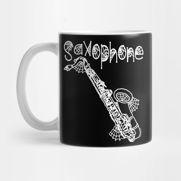 Saxophone Halloween Cobwebs White Text by Barthol Graphics